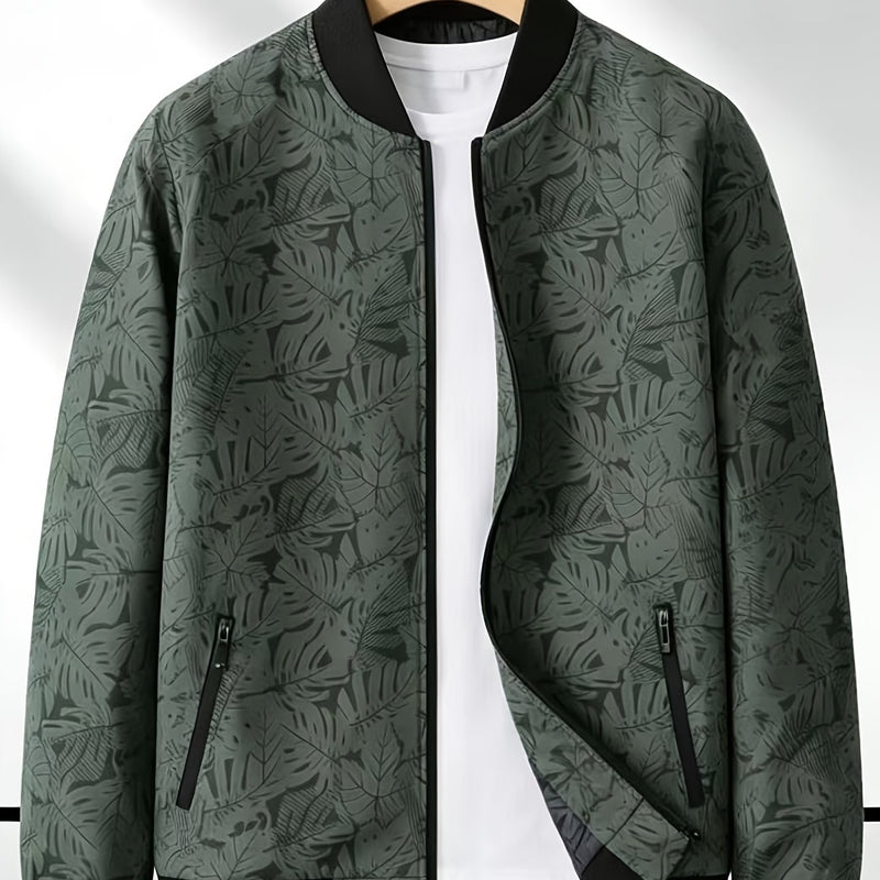 Men'S Fashion Print Casual Sports Jacket with Baseball Collar, Long Sleeve.