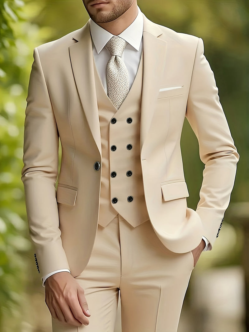 Men's 3pcs Suit Set, Including a Blazer, Vest, And Trousers.