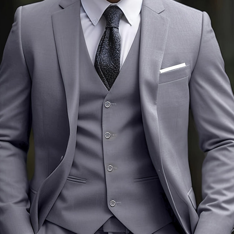 Men's 3pcs Suit Set, Jacket + Vest + Trousers, Fashionable and High-Quality.