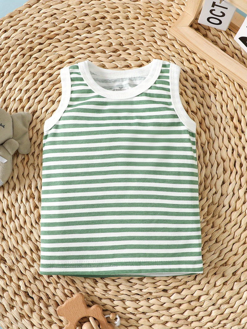 3pcs Spring/summer Newborn Baby Boy Sleeveless T-shirt Set.