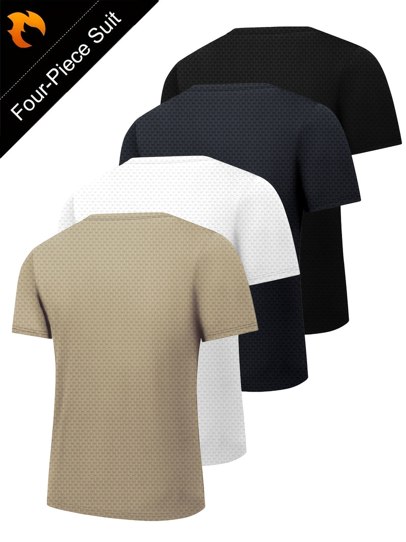 4pcs Men's Summer Casual Crew Neck Short Sleeve T-Shirts.