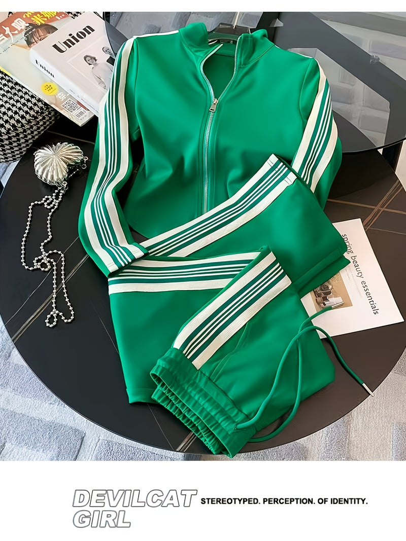 Women's 2pcs Set: Long-Sleeve Zipper Jacket and Long Pants.