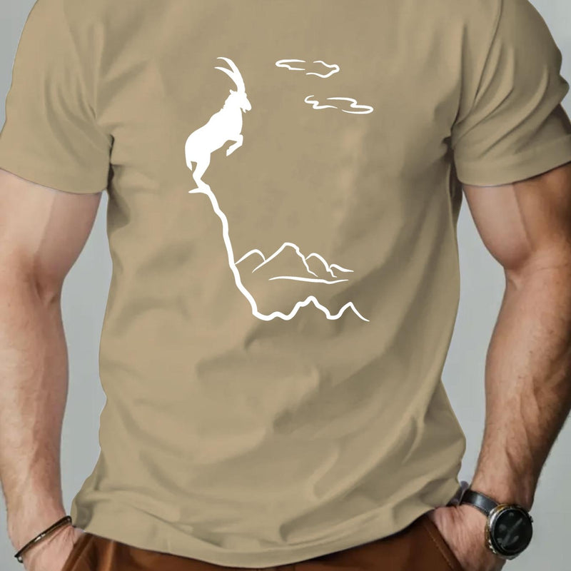 Men's Old Goat English Pattern Summer Casual Round Neck Short T-Shirt.