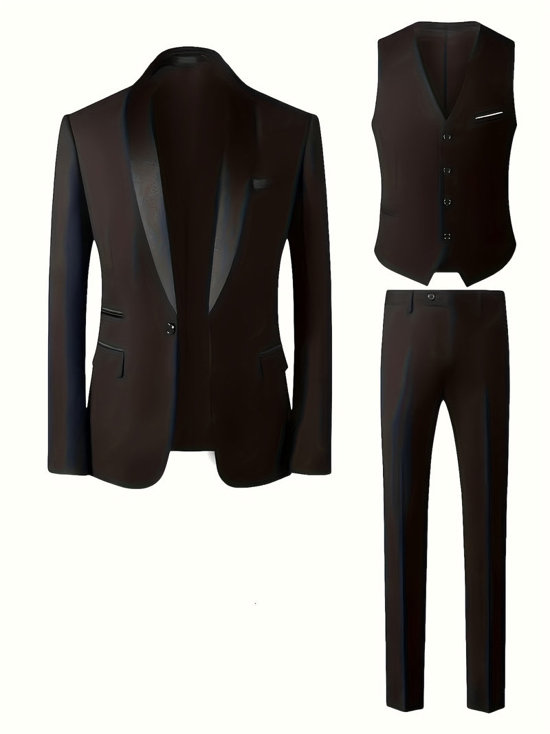 Three-Piece Suit, Business Formal Wear Set, Suit + Trousers + Vest.