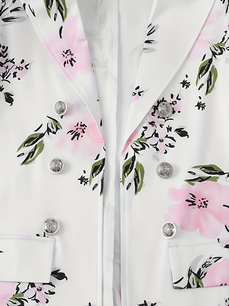 Women's Elegant Floral Print Blazer & Skirt Set.