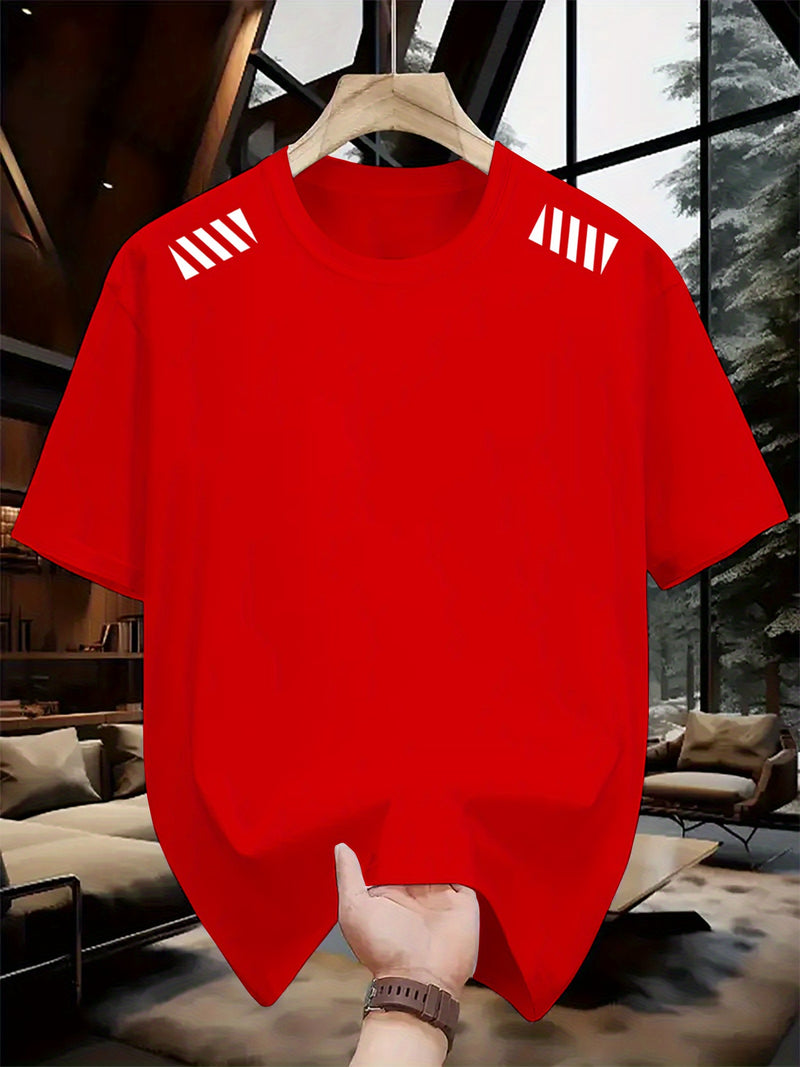 1pc Striped Print Men's Crew Neck Short Sleeve T-Shirt.