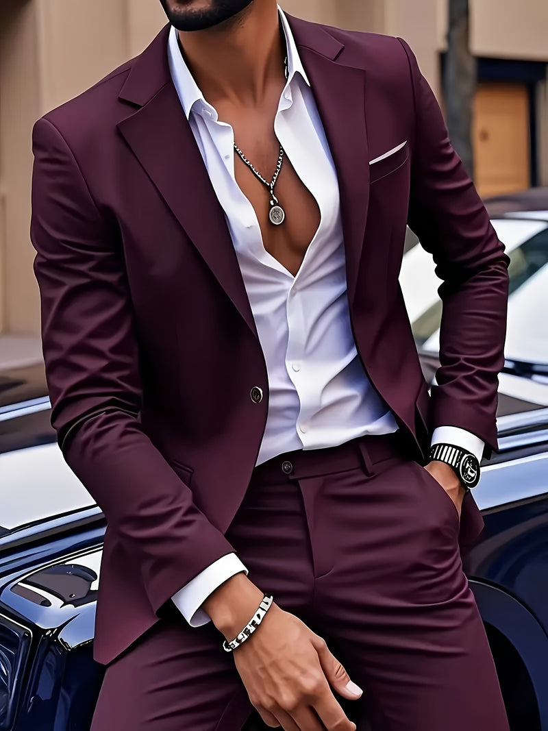 Men's 2pcs Suit, Including a Blazer And Trousers.