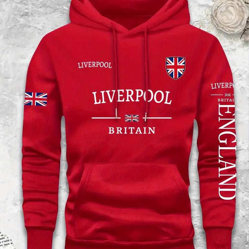 Men's Casual Versatile -Lined Hooded Sweatshirt with British Flag Print.