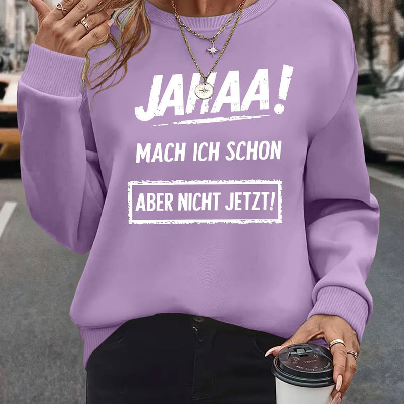 Plus Size, Women's Oversized German Text Print Sweatshirt.