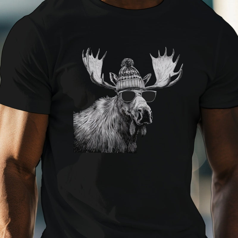 Men's Moose with Glasses Print T-Shirt.