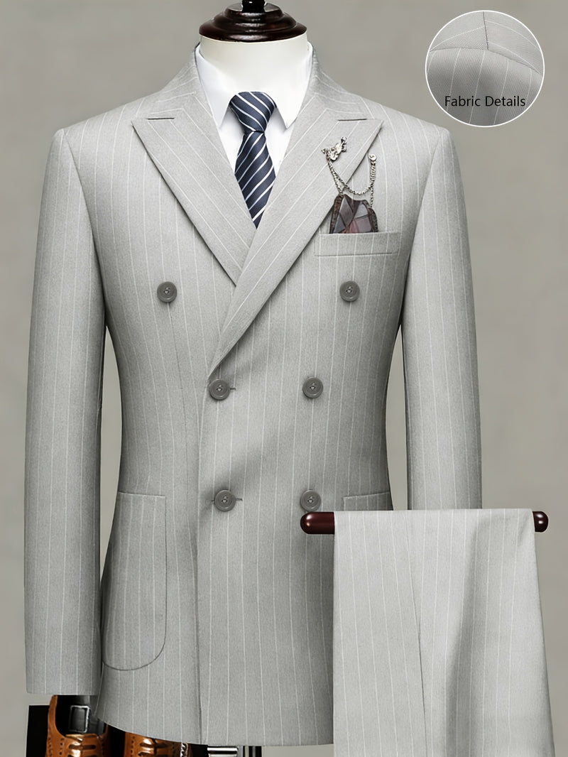 Men's Business Striped Suit, Double-Breasted Two-Piece.