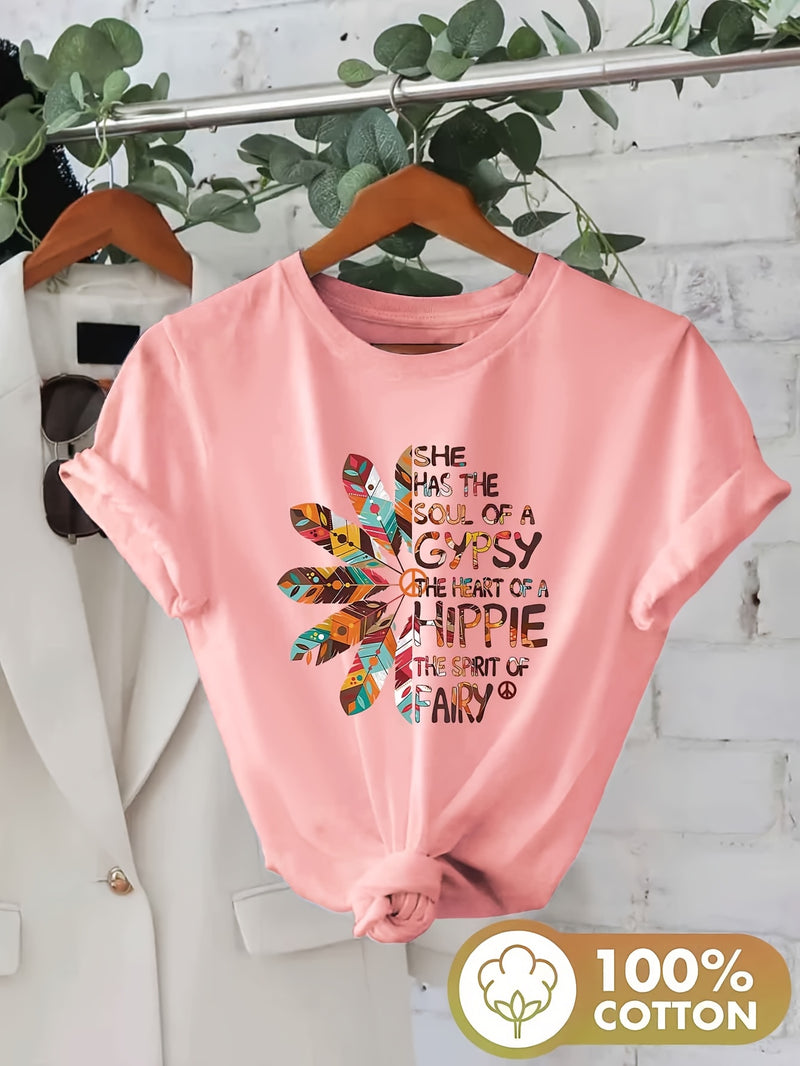 Women’s Printed Round Neck Short Sleeve T-Shirt.