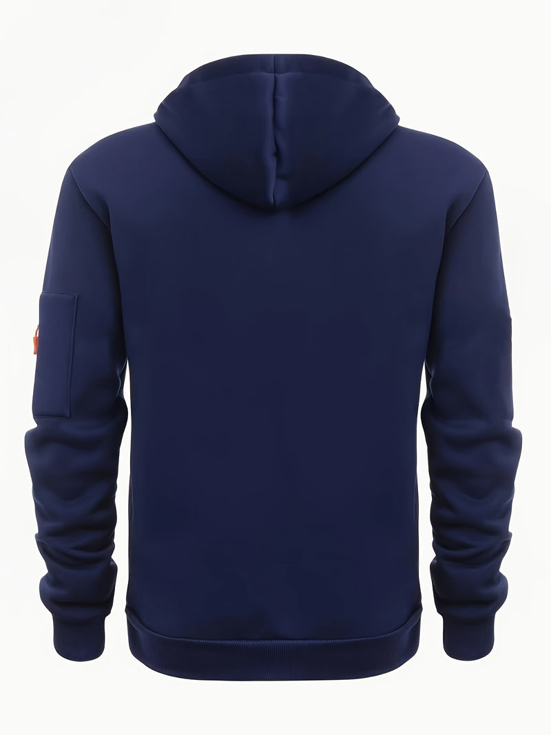 Men's Hoodie. Solid Color Long Sleeve Open Front Hooded Sweatshirt Jacket.