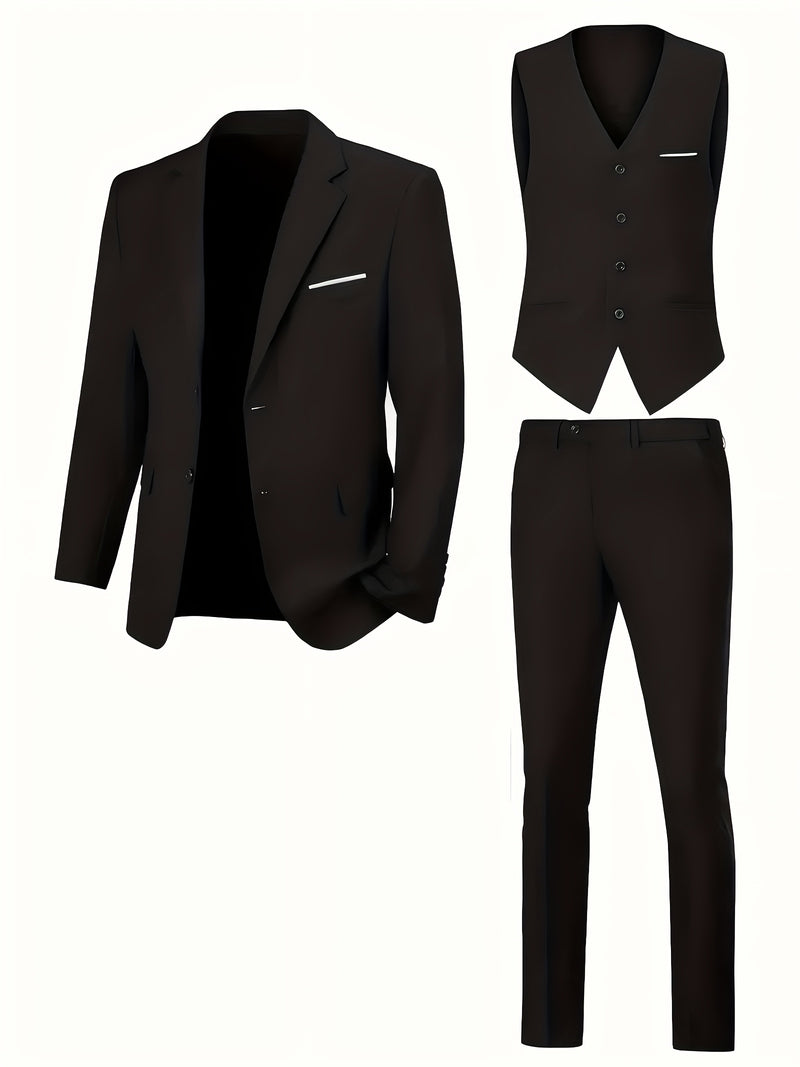 Men's 3pcs Suit Set, Jacket + Vest + Trousers, Fashionable and High-Quality.