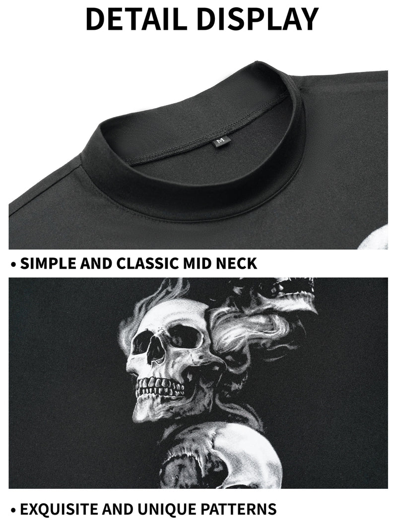 Men's Fall Three Skull Print Casual Comfort Long Sleeve Crew Neck T-Shirt.