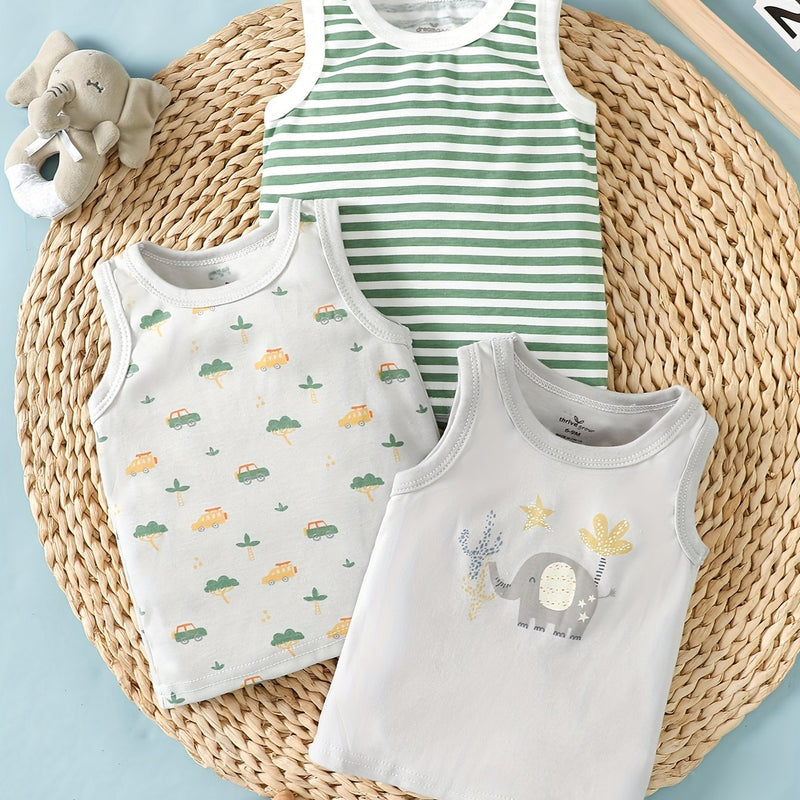 3pcs Spring/summer Newborn Baby Boy Sleeveless T-shirt Set.