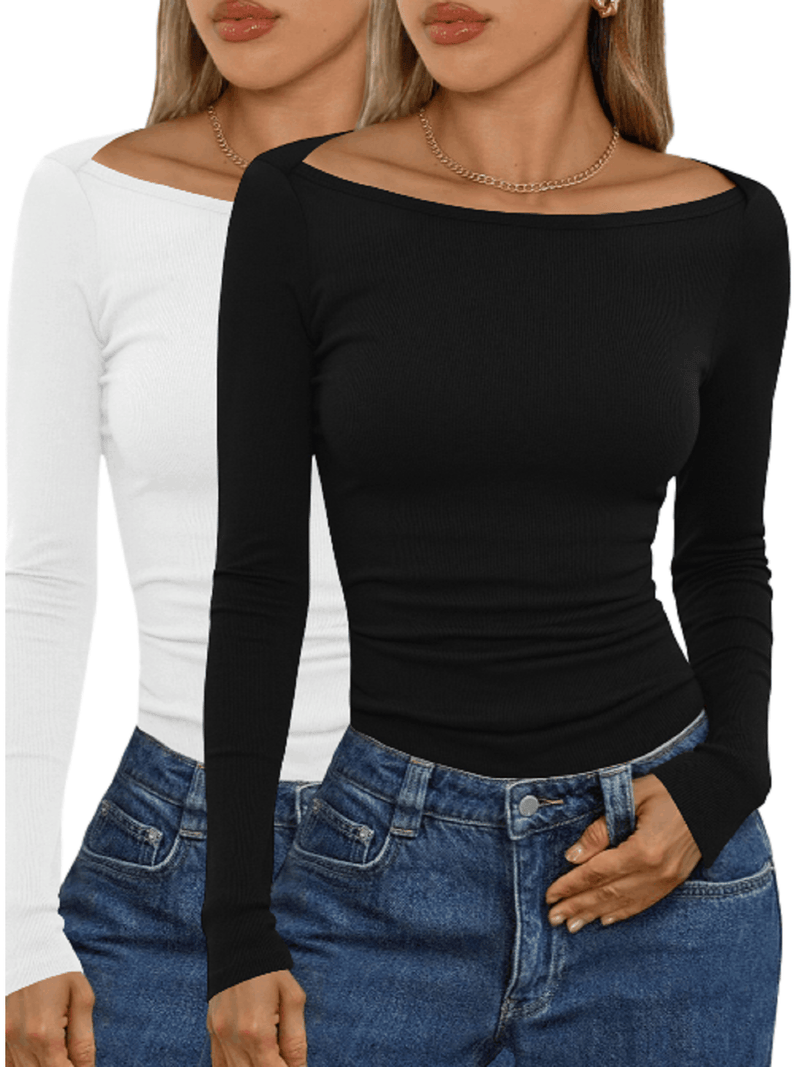 2 Packs Women's Elegant Long Sleeve Cotton Tops.