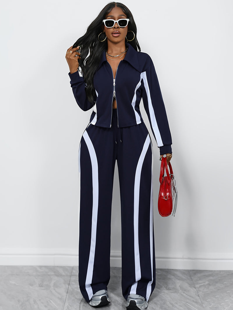 Women's Autumn-Winter Zippered Long Sleeve Jacket and Slim-Fit Pants.