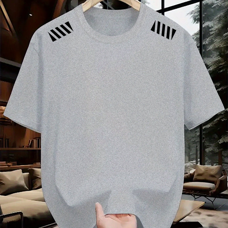 1pc Striped Print Men's Crew Neck Short Sleeve T-Shirt.