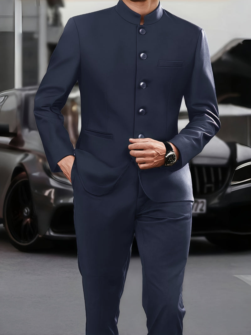 2pcs Men's Mao Suit Jacket and Trousers Set for Banquet and Business.