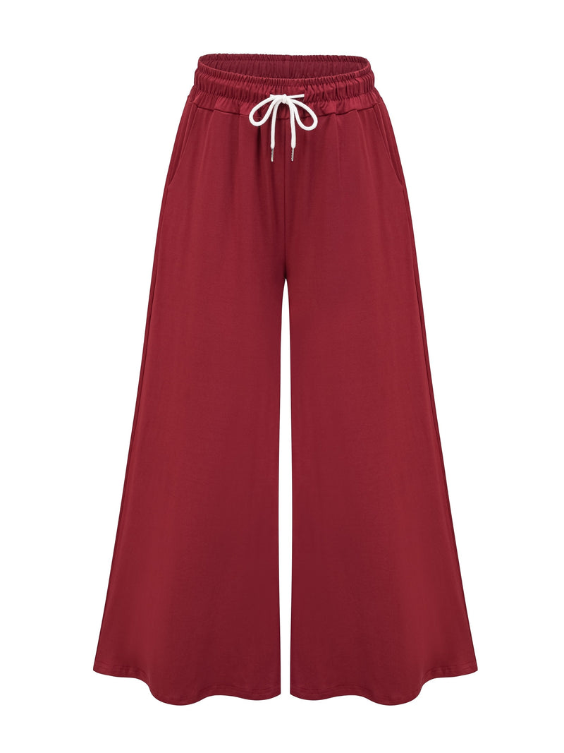 Women’s Plus Size Solid Drawstring Wide Leg Pants.