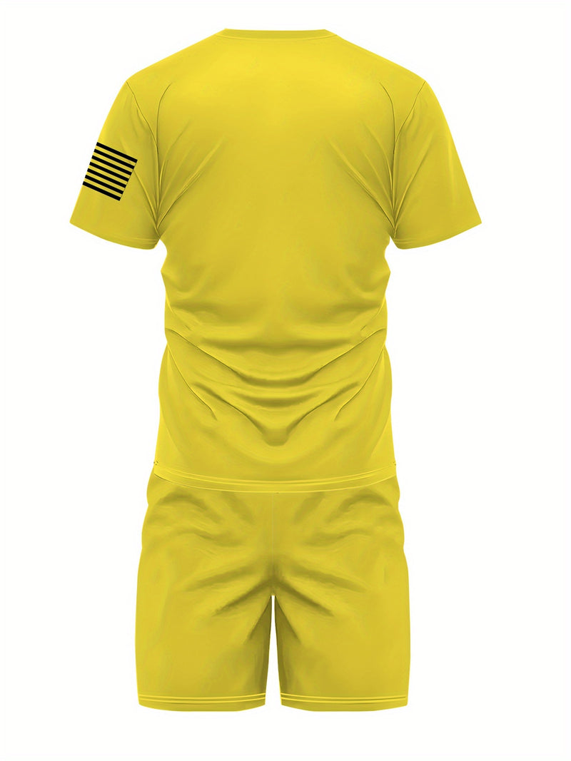 2pcs Men's Casual Fashion Set, Round Neck Short Sleeve T-Shirt.