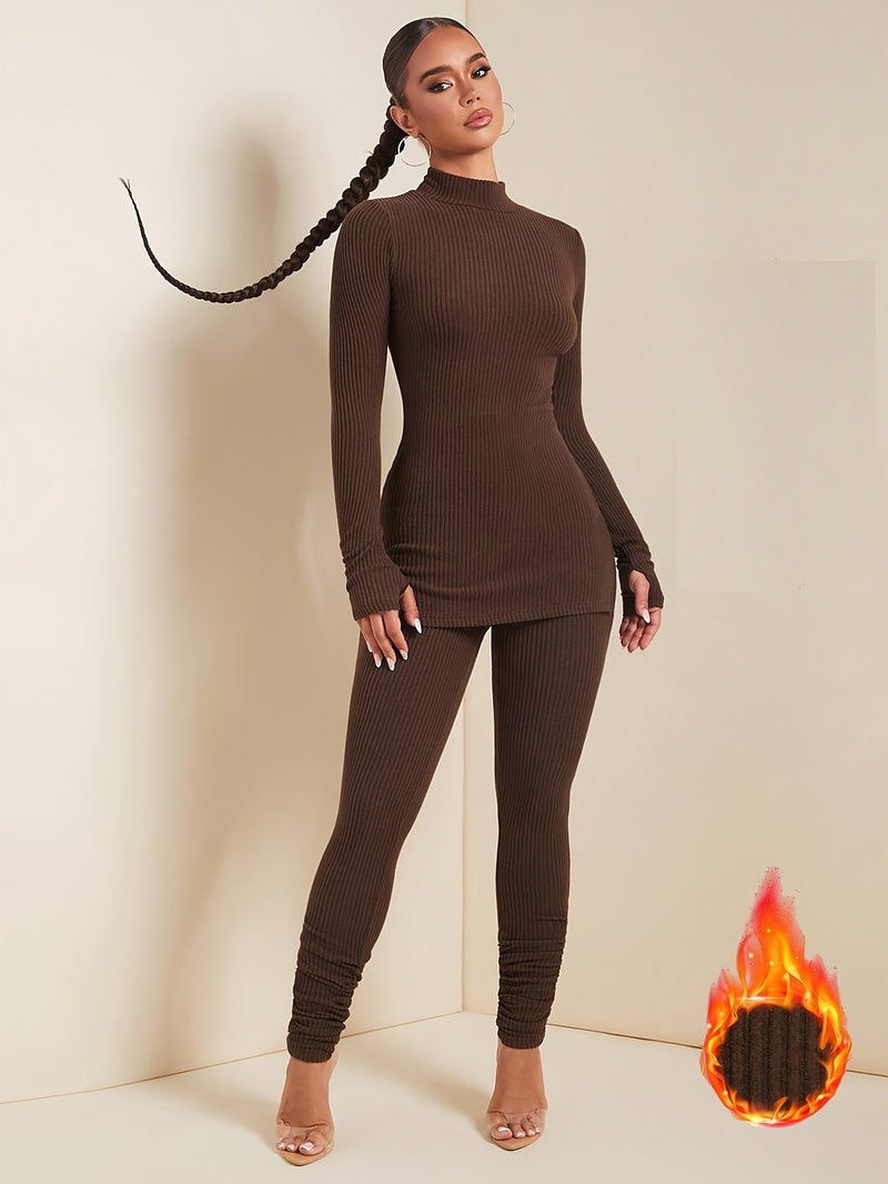Women’s Fashion Casual Solid Color Stand Collar Long Sleeve and Pants Set.