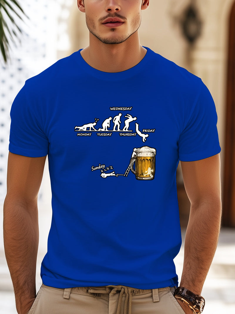 Men'S Creative Beer Illustration Casual Streetwear T-Shirt.