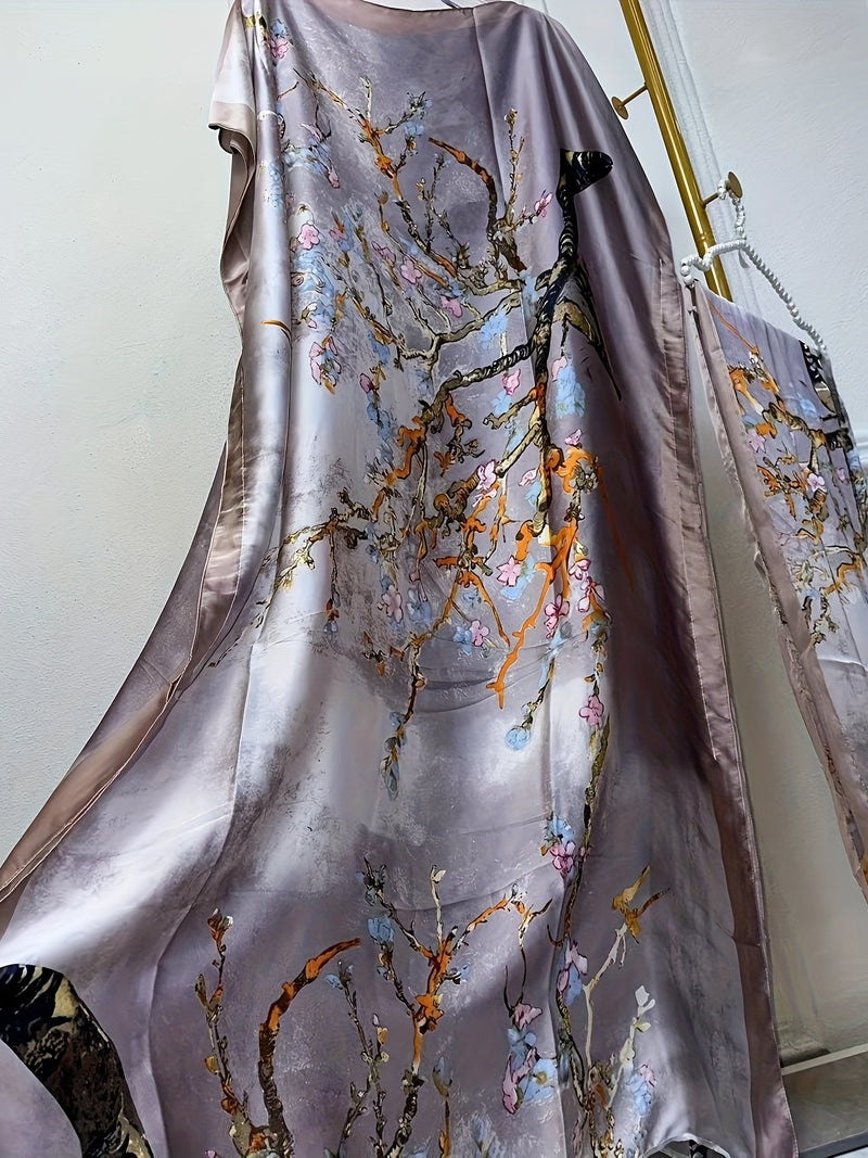 Women’s Tree Print Crew Neck Kaftan Dress.