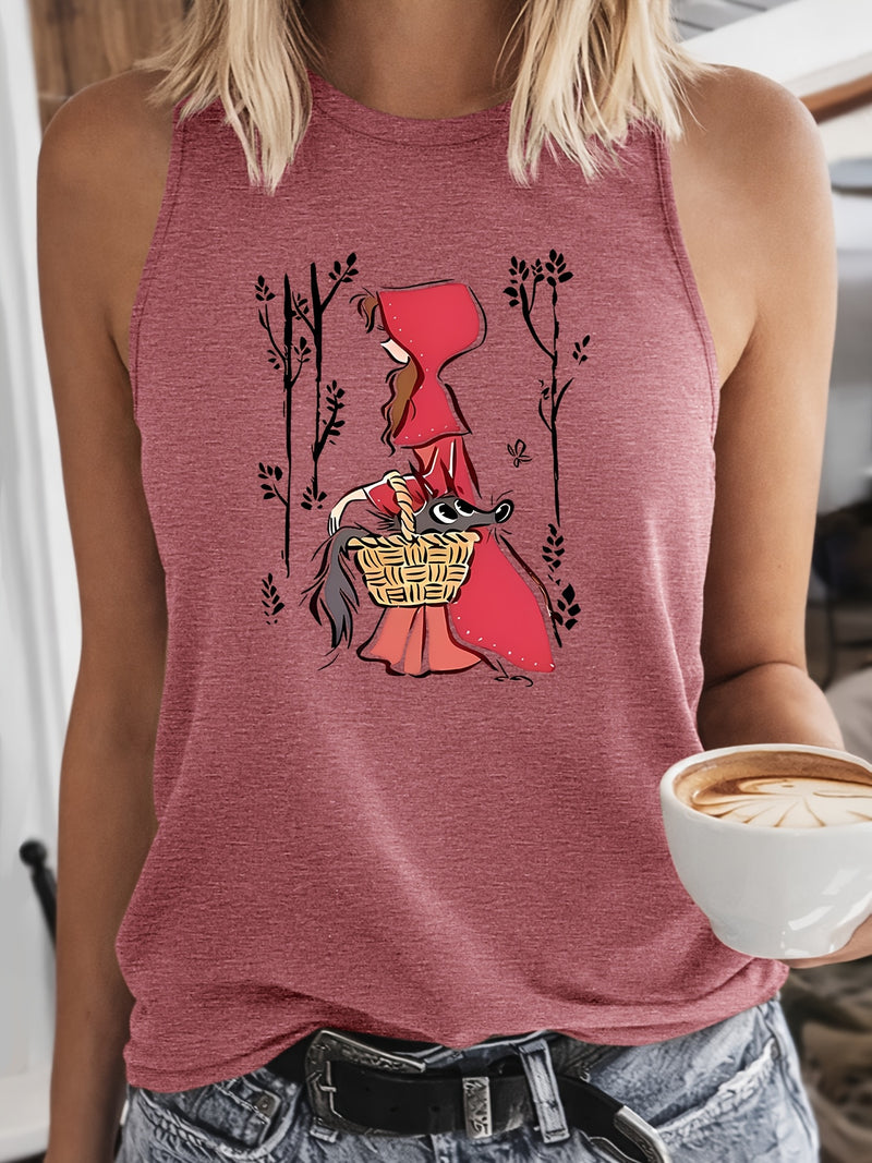 Women's Vintage Little Red Riding Hood & Wolf Print Tank Top.