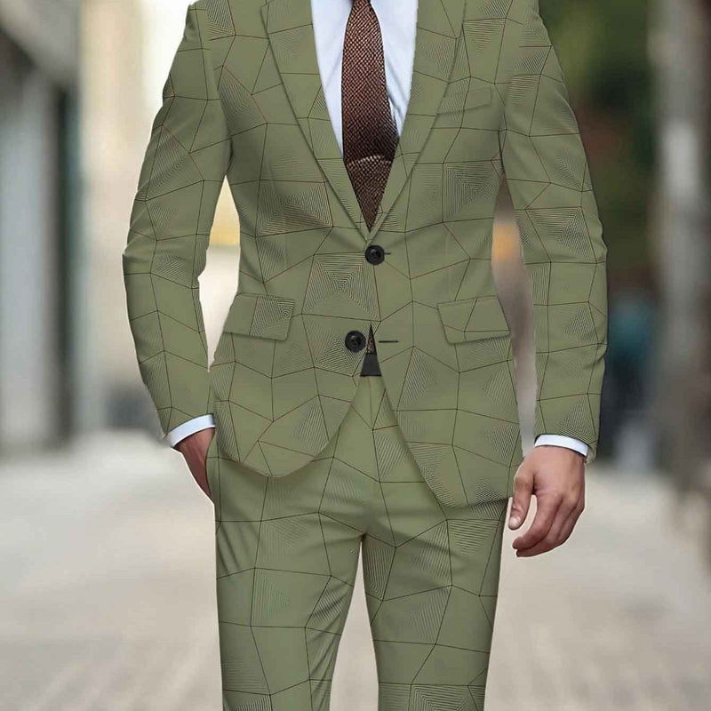 Men'S Standard Size Suit Set Featuring a Digital Classic Gray-Green.