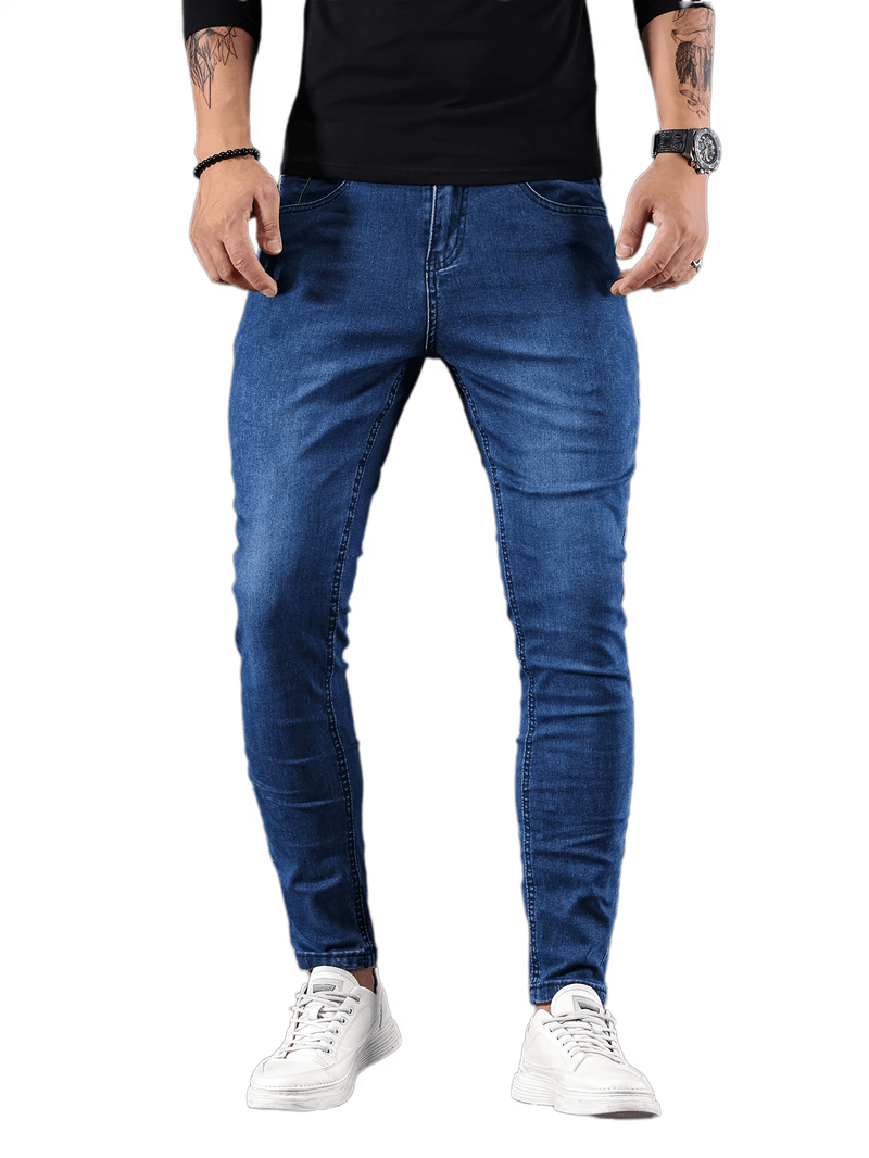 Men's Casual Skinny Medium Stretch Jeans, Chic Street Style Denim Pants