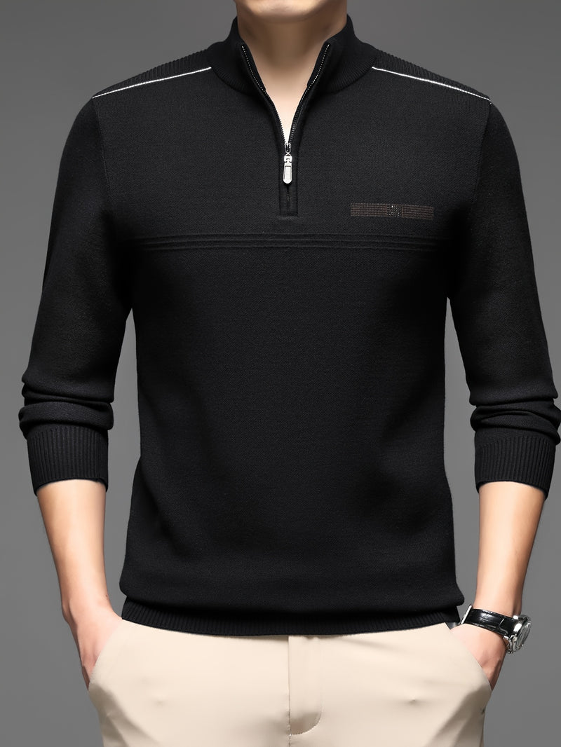 Men's Solid Color Simple Zip-Up High-Neck Long-Sleeve.