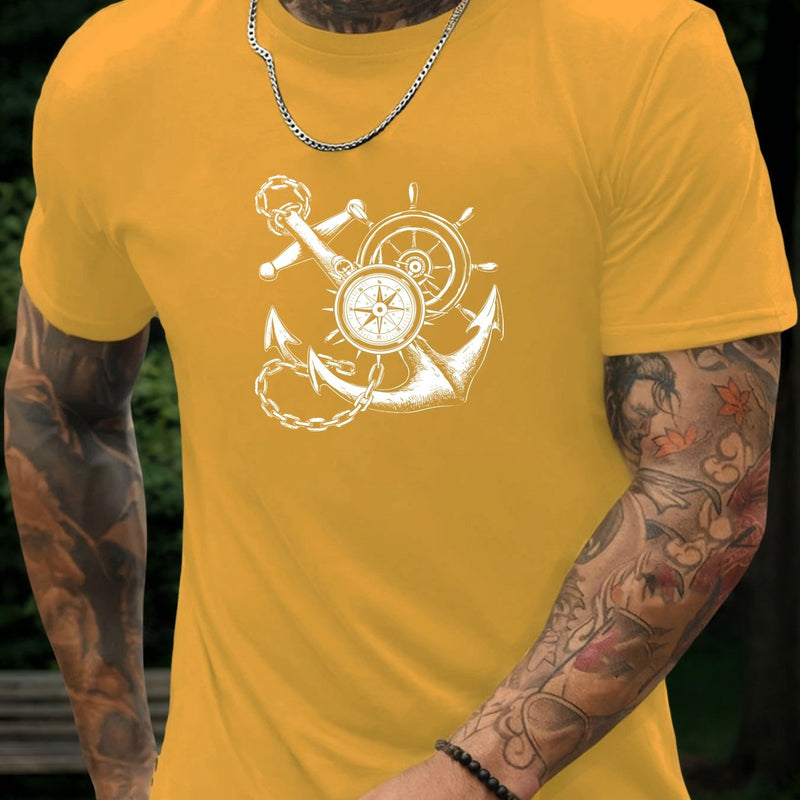 Men's Casual Summer T-Shirt with Anchor and Compass Graphic.