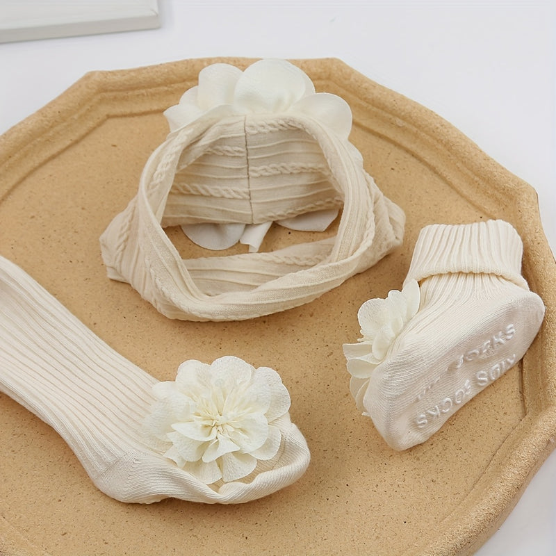 2pcs/Set Lace Big Flower Baby Headbands Socks Long Anklet Sock 0-12m.