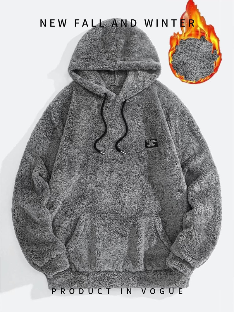 Men’s Solid Color Plush Hooded Sweatshirt.