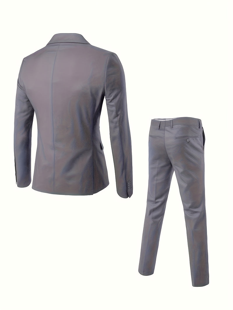 Men's 2pcs Suit Set, Blazer + Trousers, Business Casual.