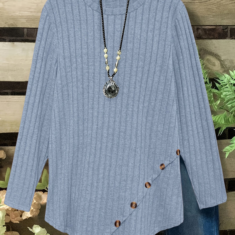 Women's Plus Size Lightweight Ribbed Long Sleeve T-Shirt.