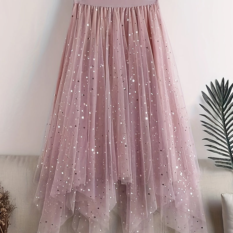 New Women's Sequin Mesh Midi Skirt, High-Waisted.
