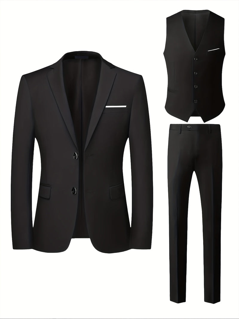 Men's High-End 3pcs Suit Set, Plus Size Men's Suit Set with Pants and Vest.