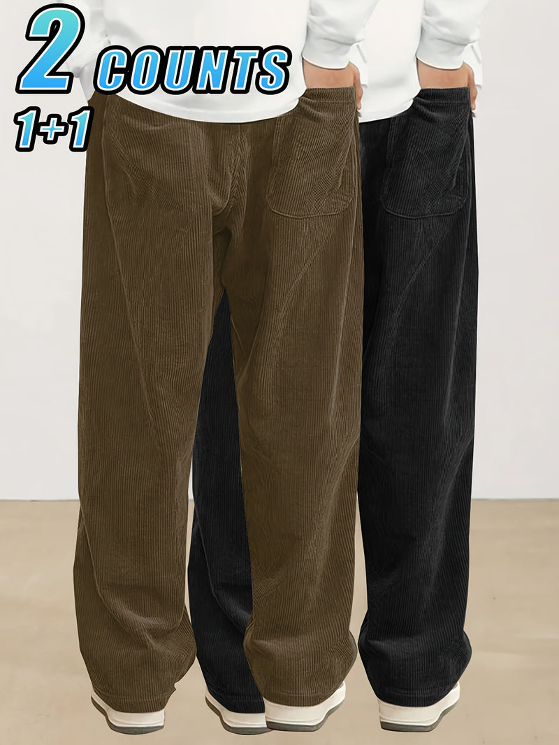 2pcs Set of Lightweight Breathable Corduroy Trousers for Men.