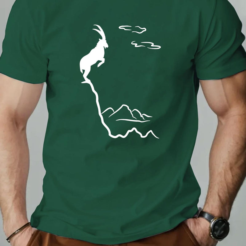 Men's Old Goat English Pattern Summer Casual Round Neck Short T-Shirt.