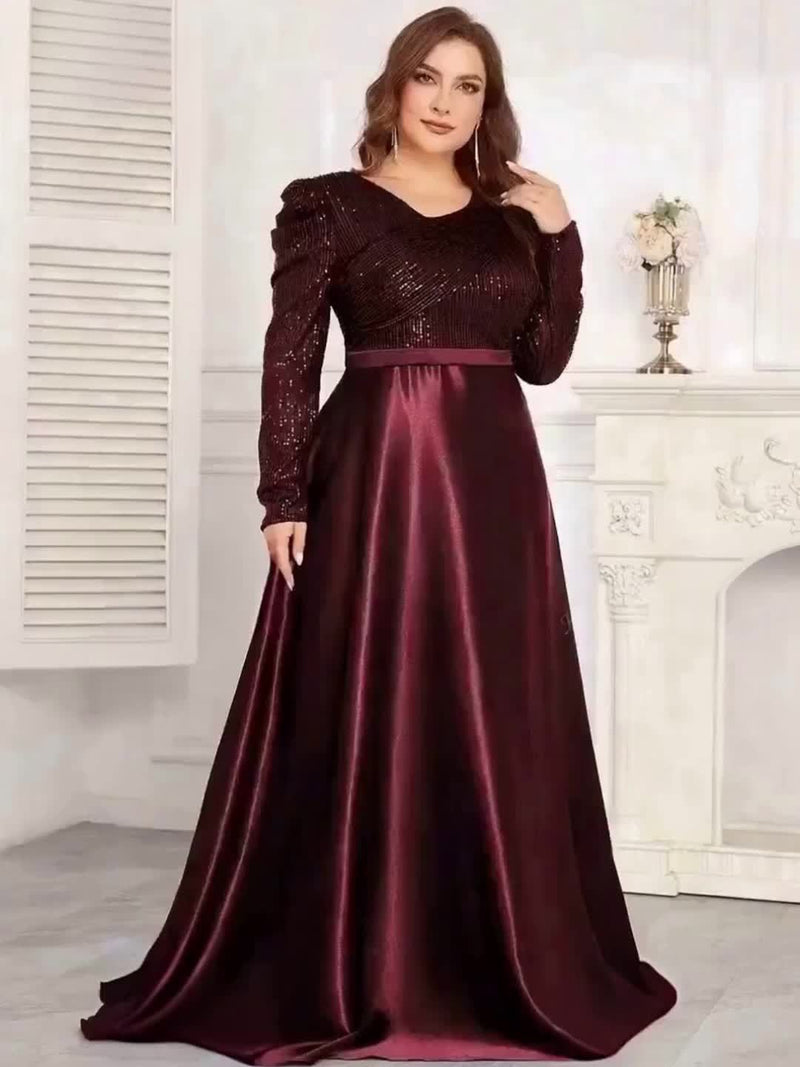 Women's Evening Gown, Sequined Long Sleeve Round Neck Sexy and Elegant.