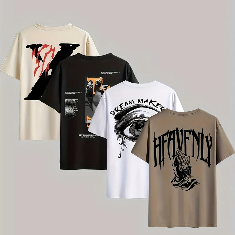 4pcs Men's Casual 3D Short-Sleeve T-Shirts.