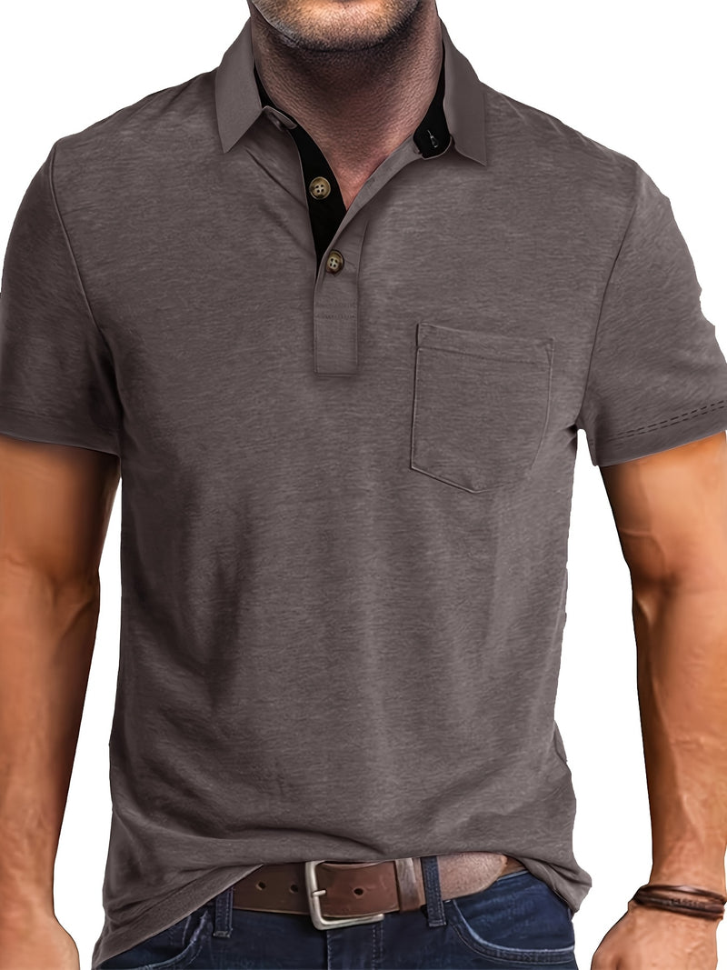 Men's Plaid Collar Pocket T-shirt.