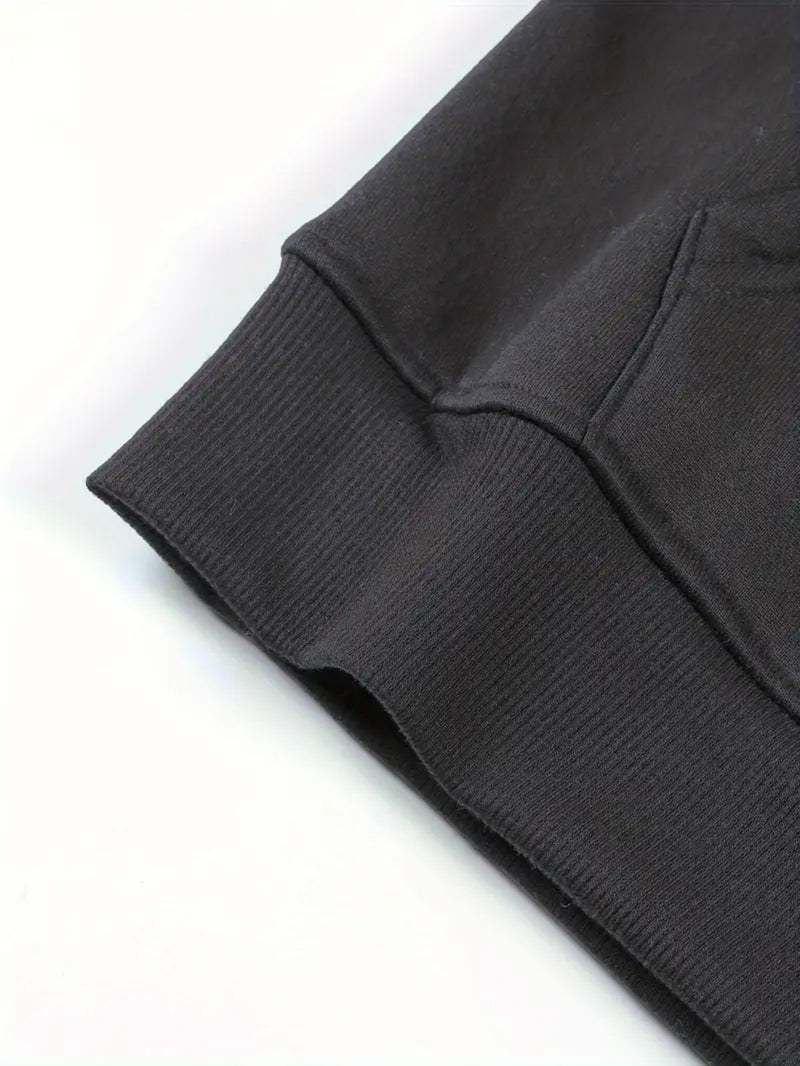 Women's Black Stylish Minimalist Zip-Up Hoodie.