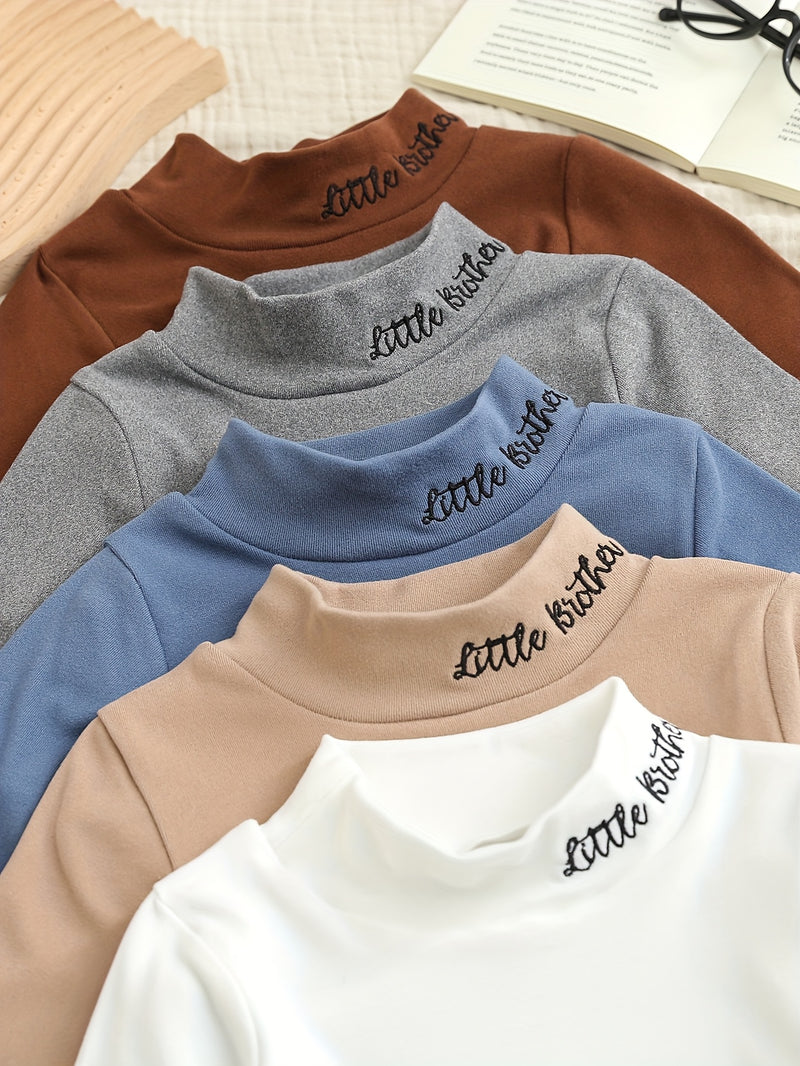 New Spring And Autumn High-Neck Embroidered Base Shirt for Baby Boys.