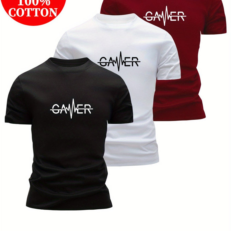 Set of 3 100% T-Shirts Featuring Letter Prints.