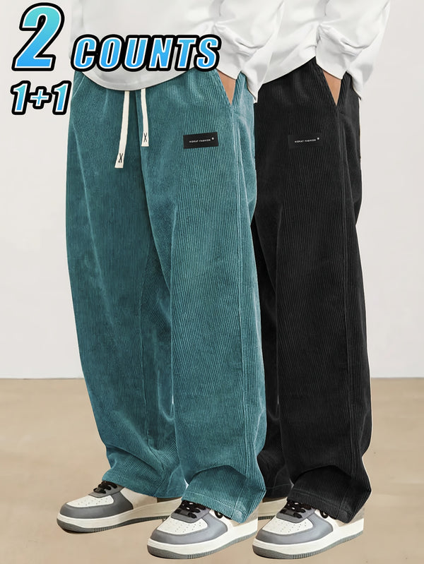 2pcs Set of Lightweight Breathable Corduroy Trousers for Men.