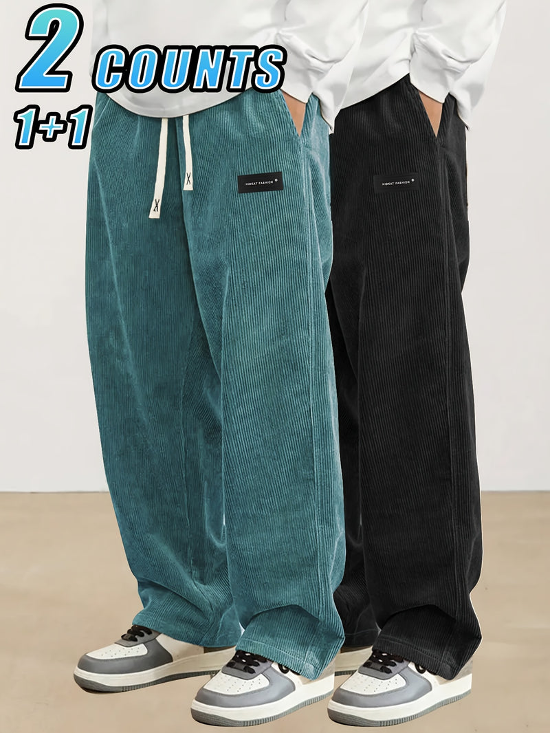 2pcs Set of Lightweight Breathable Corduroy Trousers for Men.
